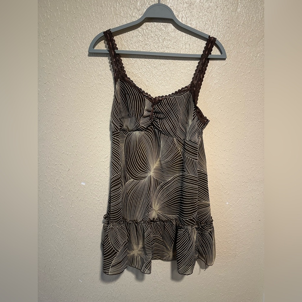 Vintage E Zen Babydoll Tank Top Size Large Y2K Lace Sheer